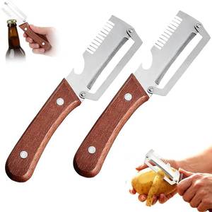 lot 21750 image: NEW Premium Vegetable Peeler with Wooden Handle and Bottle Opener 2-in-1 Stainless Steel Kitchen Tool for Fruit Apple Potato Pumpkin Papaya (1Pack)