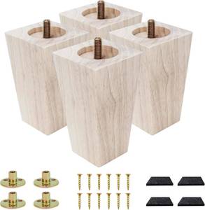 lot 21761 image: Furniture feet Table Legs Couch Legs Unfinished Square Bed Feet 4 inch Wood Replacement Leg for Furniture Set of 4, Natural (4set, 4in)