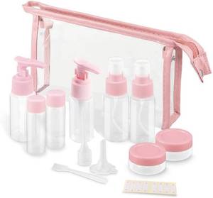 lot 21769 image: Vitog Travel Bottles Kit, TSA Approved Leak Proof Portable Toiletry Containers Set, Clear PET Flight Size Cosmetic Containers for Lotion, Shampoo, Cream, Soap, Set of 11