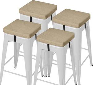 lot 21779 image: AddGrace Anti-Slip Bar Stool Cushions Square Bar Stool Seat Cushions with Ties Set of 4 Small Square Chair Pads with Machine Washable Cover 12X12X2 (Beige)