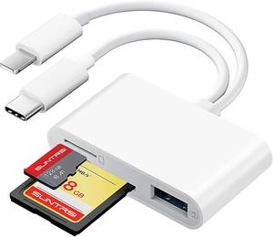 lot 21780 image: SD Card Reader for iPhone iPad Camera with USB C, Dual Card Slot USB 3.0 Memory Card Reader Supports SDTF Card Trail Camera Viewer SD Card Adapter Portable Micro SD Card Reader No App Plug and Play