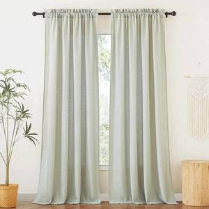 lot 21781 image: RYB HOME Green Linen Curtains 90 inches Long for Living Room Kids Room, Light Filtering Privacy Protection Home Decor 2 Panels Set for Sliding Glass Door, W 52 x L 90 inches, Sage Green