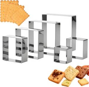 lot 21792 image: 6 PCS Square Cookie Cutter Set - Cookie Cutters (1.5-4 Inch), Stainless Steel Set for Baking, Cookies, Biscuits & DIY - Durable Square Cutters for Holiday & Daily Use