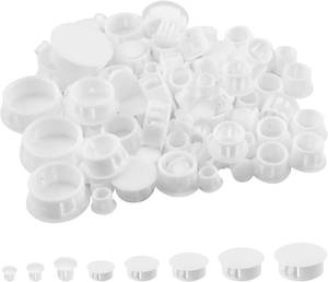 lot 21796 image: Aifeier ET 200Pcs Plastic Hole Plugs Kit, 8 Sizes (14 516 38 12 58 34 78 1) Snap-in Plugs for Round Holes, Screw Hole Covers, Cabinet Insert End Caps (White)