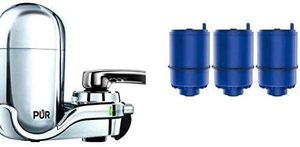 lot 21803 image: Pur Faucet Mounted Water Filtration System with 4 Filters - Chrome Attachement