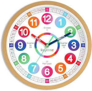 lot 21805 image: Roymnie Wall Clock Battery Operated Silent Non Ticking Teaching Time Analog Colorful Clock Decorative for Kitchen Living Room Kitchen Room Classroom School(8 Inch)