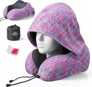 lot 21824 image: SkytraxComf  Travel Neck Pillow with Hood for Privacy on Long Flights  Memory Foam  Airplane Sleep  Safety-Tested Materials  Extra Large Hood  Chin Support  Earplugs  Washable Cover
