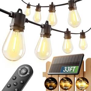 lot 21828 image: addlon 33FT (276) Solar String Lights for Outside Outdoor Waterproof with USB Port & Remote Control Solar Patio Lights Last for 20Hrs Dimmable Solar Power LED Bulbs Hanging for Porch Garden Bistro