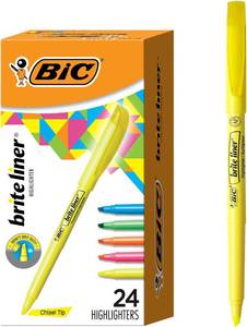 lot 21833 image: BIC Brite Liner Highlighter Set, Chisel Tip, School Supplies for Students and Teachers, for Notes and Textbooks, 24-Count Pack in Assorted Colors