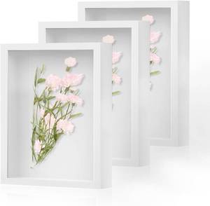 lot 21838 image: Shadow Box Frame 8x10 - 3 Pack Wood Deep Shadowbox with Glass Shadow Boxes Display Cases Suitable for Photos, Dried Flowers, Handicrafts Picture Frames for Wall (White)