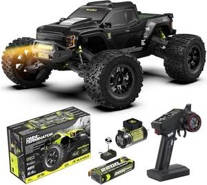 lot 21839 image: RIAARIO 110 Brushless RC Cars, Monster Truck, 50 MPH, 4WD, Waterproof, Carbon Fiber, Black, Ages 8 - Retail $249.99 (sold as is)