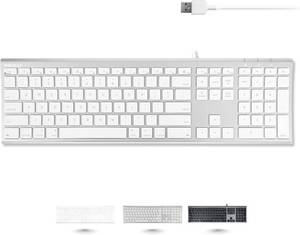 lot 21846 image: Macally Ultra Slim USB Wired Computer Keyboard - Compatible Apple Keyboard or Windows - Full Size with 20 Mac Keyboard Keys -with Numeric Keypad - Silver Aluminum Finish