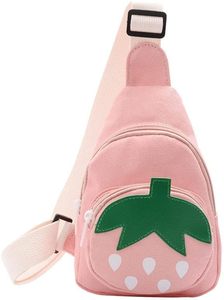 lot 21850 image: Hiflyer Pink Strawberry Sling Backpack, Small Backpack for Girls, Kawaii Bag, Lightweight Canvas, Adjustable Shoulder Strap, Zipper, 8x5x2 inches