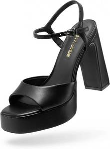 lot 21852 image: DREAM PAIRS Platform Heels for Women, Square Toe Chunky High Heels Ankle Strap Sandals for Wedding Party Formal Event Size 9.5