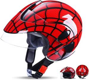lot 21858 image: FLJDLSGS Kids Cool Childrens Helmet Boys, 34 Electric Motorcycle Half Helmet with Visor, Design DOT Approved Street Retro Go-Kart Dirt-Bike Scooter Moped for Youth Childrens