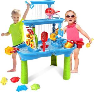 lot 21865 image: Water Table for Toddlers 3-5  3-Tier Kids Water Table Toys, Outdoor Water Table with Rain Showers Splash Pond for Beach Backyard Summer, Sensory Play Table for Boys Girls