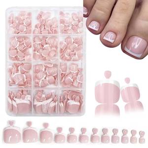 lot 21868 image: 240Pcs White French Tip Press on Toenails Short Square Fake Toe nails Press ons with Design Stick on Toe nails Reusable Acrylic False ToeNails Artificial Glue on Toenails for Women Nails Manicure