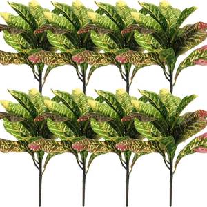 lot 21873 image: Hotop 8 Pcs Artificial Croton Plant 15.8 Inch Faux Greenery Leaf Branches Lifelike Tropical Houseplant Bush Stems for Home Office Garden Pot Decoration