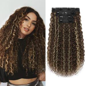 lot 295 image: Clip in Hair Extensions, LONAI 20 4PC 100% Pure Protein Silk Hairpieces, Lace Weft Curly Hair Extensions Clip ins Invisible, Soft Natural Hairpieces for Women (Medium Brown Ash Blonde Highlight) - Retail $4,702