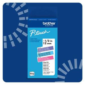 lot 312 image: Brother Genuine P-Touch Btag Label Tape, BTAG3M02, 0.47 in by 13.1 ft, White on Purple, Black on Light Blue, White on Pink, 3-Pack. (Works Only with Brother PT-N10, PT-N20, PT-N25BT Label Makers) - Retail $19
