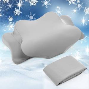 lot 371 image: COVER ONLY Hahafelt Cooling Cervical Neck Pillowcase Cover (Only Pillow Case) Ergonomic Pillowcase with Zipper Breathable Contour Pillow Cover for Side Back Stomach Sleepers (Gray,Standard Size) - Retail $21