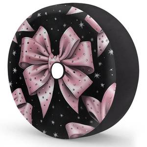 lot 409 image: Spare Tire Cover with Backup Camera Hole Pink Diamond Bow Waterproof Tire Cover Fit for Rv SUV Truck Travel Trailer 16inch - Retail $20