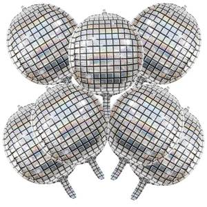 lot 442 image: 7 PCS Silver Disco Ball Mylar Foil Balloons 22 Inch Huge 4D Round Metallic Sphere for 70s 80s 90s Party Decorations Birthday Bachelorette - Retail $8