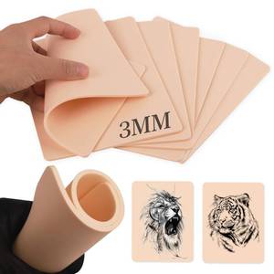lot 481 image: Rayyl 3MM Tattoo Fake Skin - 3Pcs Practice Fake Skin 3MM Thick Soft Silicone Double Sides 7.48x5.62 Eyebrow Practice for Tattoo Beginner & Experienced Artist... - Retail $6
