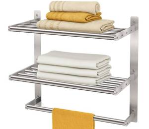 lot 486 image: BETHOM Towel Shelf for Bathroom Wall Mounted, 3-Tier Hotel Style Towel Rack with Towel Bars, Brushed Nickel Towel Racks for Bathroom Lavatory, 16 Inch - Retail $33