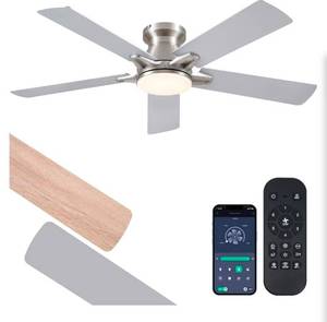 lot 494 image: CHESUR 52 Outdoor Ceiling Fan with Lights and RemoteAPP Control - Flush Mount, Dimmable LED Light, Reversible DC Motor, Low Profile for Modern Indoor and Outdoor Patios - Retail $0