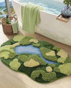 lot 507 image: DEXI Moss Bath Mat, Ultra Thick Soft Green Bathroom Rug, Water Absorbent Non Slip Microfiber Rugs for Shower Floor, Sink, Bedroom, Home Accessories Decor, 20x32, Moss Green - Retail $40