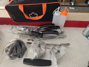 lot 518 image: Purechef Grilling Tool Set, Carrying Case Included, On the Go Grilling Campsite Tools See Photos for All Pieces  - Retail $0