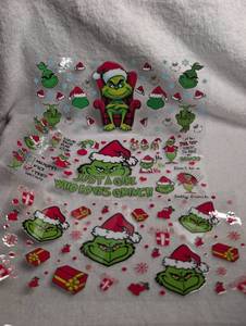 lot 1051 image: Grinch Christmas UV DTF Cup Wrap Transfer Sheets Set - 3 ct