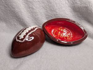 lot 1346 image: Ceramic Football Shaped Trinket Box - Go Chiefs