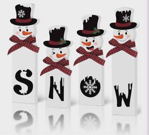 lot 1314 image: Christmas Snowman SNOW Wooden Sign Set