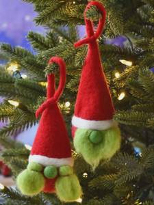 Green Gnome Christmas Tree Ornaments Set of 4