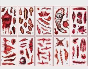 lot 1322 image: Zombie Wound & Scar Temporary Tattoo Stickers Set (10 Sheets)