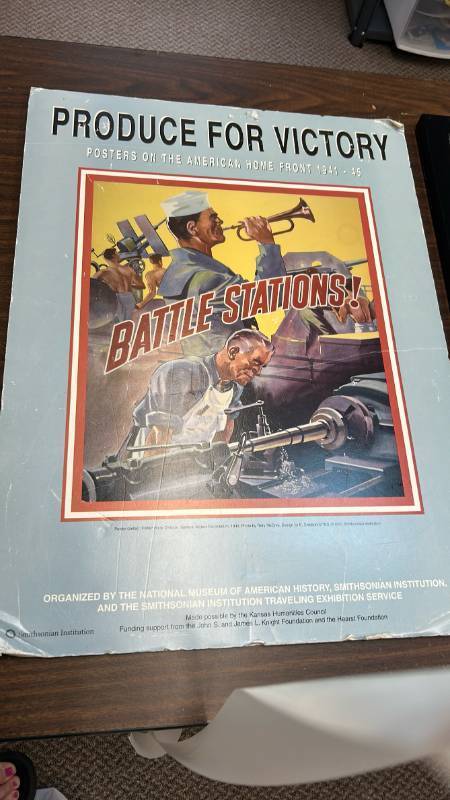 lot 726 image: Produce for Victory WWII Propaganda Poster Battle Stations Smithsonian Museum