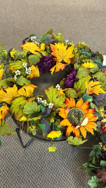 lot 738 image: Fall Artificial Flower Wreaths with Sunflowers and Autumn Leaves