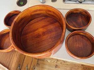 lot 234 image: Teak Wood Salad Bowl Set with Serving Bowls