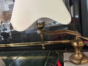 lot 261 image: Brass Swing Arm Desk Lamp with Marble Base and White Shade