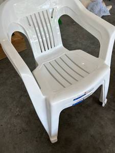 lot 270 image: White Plastic Low Back Resin Patio Chairs (Set of 2)