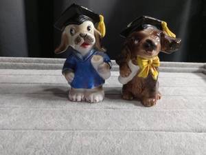 lot 5501 image: Ceramic Graduation Dogs Salt and Pepper Shakers Set