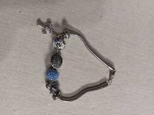 lot 50379 image: Silver-Tone Charm Bracelet with Cross and Blue Beads