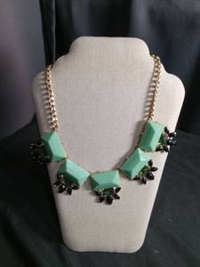 lot 50381 image: Mint Green and Black Crystal Statement Necklace