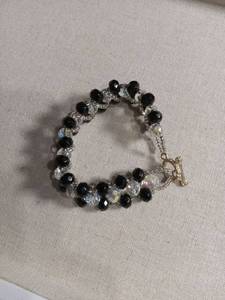 lot 50383 image: Black and Crystal AB Beaded Bracelet with Toggle Clasp