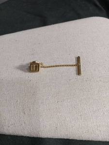 lot 50385 image: Gold-Tone Square Chevron Tie Tack with Chain