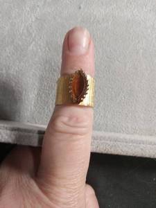 lot 50397 image: Gold-Tone Wide Band Ring with Marquise Tigers Eye Stone