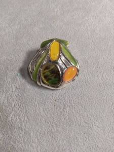 lot 50401 image: Silver-Tone Enamel Multi-Stone Brooch Pin