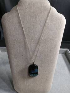 lot 50408 image: Dichroic Fused Glass Pendant Necklace with Silver Chain